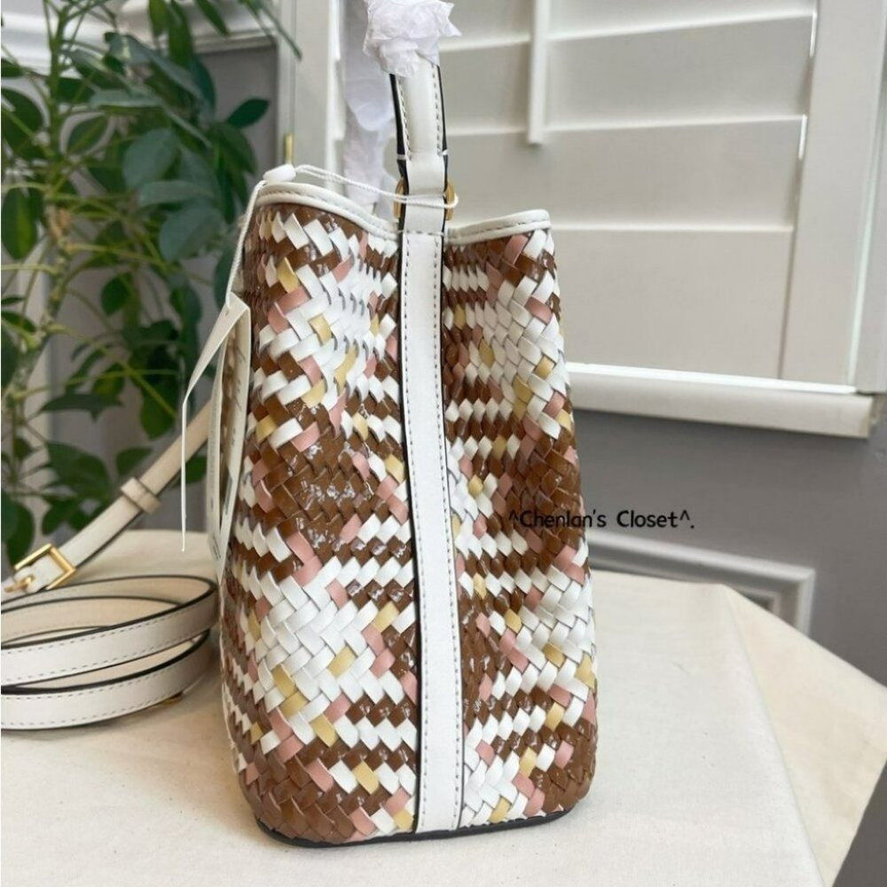Tory Burch Britten Woven Satchel in Brown and Cream - Picture 8 of 15